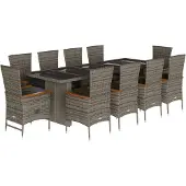 vidaXL 11-tlg. Garten-Essgruppe mit Kissen Grau Poly Rattan