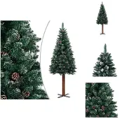 vidaXL Weihnachtsbaum Schlank mit Echtholz und Schnee Grün 180 cm - Weihnachtsbäume