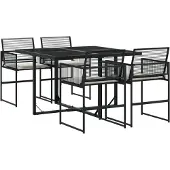 vidaXL 5-tlg. Garten-Essgruppe mit Kissen Schwarz Poly Rattan