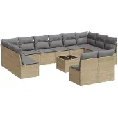 vidaXL 13-tlg. Garten-Sofagarnitur mit Kissen Beige Poly Rattan