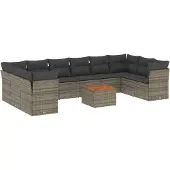 vidaXL 11-tlg. Garten-Sofagarnitur mit Kissen Grau Poly Rattan