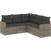 vidaXL 5-tlg. Garten-Sofagarnitur mit Kissen Grau Poly Rattan