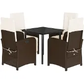 vidaXL 5-tlg. Garten-Essgruppe mit Kissen Braun Poly Rattan