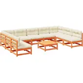 vidaXL 10-tlg. Garten-Sofagarnitur mit Kissen Wachsbraun Kiefernholz