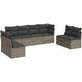 vidaXL 8-tlg. Garten-Sofagarnitur mit Kissen Grau Poly Rattan