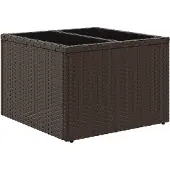 Syfax Gartentisch mit Glasplatte Braun 55x55x37 cm Poly Rattan