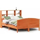 Syfax Massivholzbett mit Regal ohne Matratze Wachsbraun 150x200 cm