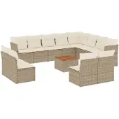 vidaXL 13-tlg. Garten-Sofagarnitur mit Kissen Beige Poly Rattan