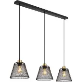 Globo Lighting Hängeleuchte Metall schwarz matt, Metallgeflecht schwarz matt, Metall goldfarben antik, Kabel PVC schwarz, LxBxH: 900x200x1200mm, exkl. 3x E27 40W 230V