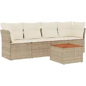 vidaXL 5-tlg. Garten-Sofagarnitur mit Kissen Beige Poly Rattan