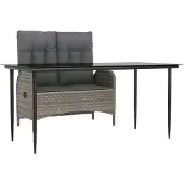 vidaXL 2-tlg. Garten-Essgruppe mit Kissen Grau Poly Rattan