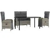 vidaXL 4-tlg. Garten-Essgruppe mit Kissen Grau Poly Rattan