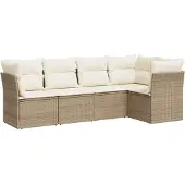 vidaXL 5-tlg. Garten-Sofagarnitur mit Kissen Beige Poly Rattan