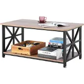 Vevor Couchtisch Kaffeetisch im Farmhouse-Stil 100 cm, rechteckiger Couchtisch mit offenem Ablagefach, 90,7 kg belastbarer rustikaler Cocktailtisch aus Holz
