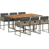 vidaXL 7-tlg. Garten-Essgruppe mit Kissen Grau Poly Rattan