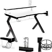Huzaro Hero 5.0 | Gaming Schreibtisch Computertisch Bürotisch | Arbeitszimmer Gamer | Monitorständer Carbon Tischplatte | 120 x 60 | Weiß