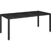 Syfax Gartentisch mit Glasplatte Schwarz 190x90x75 cm Poly Rattan