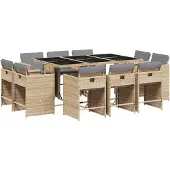 vidaXL 11-tlg. Garten-Essgruppe mit Kissen Beigemischung Poly Rattan