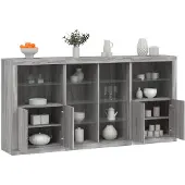 vidaXL Sideboard mit LED-Leuchten Grau Sonoma 202x37x100 cm