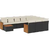 vidaXL 11-tlg. Garten-Sofagarnitur mit Kissen Schwarz Poly Rattan