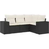 vidaXL 4-tlg. Garten-Sofagarnitur mit Kissen Schwarz Poly Rattan