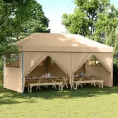 vidaXL Möbel Partyzelt Faltbar Pop-Up mit 4 Seitenteilen Beige - Pavillon 4004951