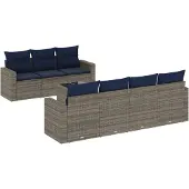 vidaXL 8-tlg. Garten-Sofagarnitur mit Kissen Grau Poly Rattan