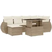 vidaXL 7-tlg. Garten-Sofagarnitur mit Kissen Beige Poly Rattan