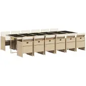 vidaXL 13-tlg. Garten-Essgruppe mit Kissen Beige Poly Rattan
