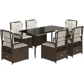 vidaXL 7-tlg. Garten-Essgruppe mit Kissen Braun Poly Rattan