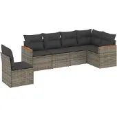 vidaXL 6-tlg. Garten-Sofagarnitur mit Kissen Grau Poly Rattan