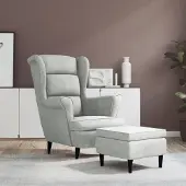 Prolenta Maison Exclusive - Ohrensessel mit Hocker Hellgrau Samt