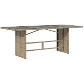 Syfax Gartentisch mit Glasplatte Beige 190x80x75 cm Poly Rattan