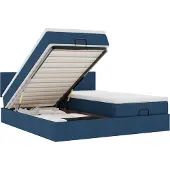 Syfax Ottoman-Bett mit Matratzen & LEDs Blau 160x200 cm Stoff