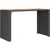 vidaXL Garten-Bartisch mit Holzplatte Schwarz 185x80x110 cm Polyrattan