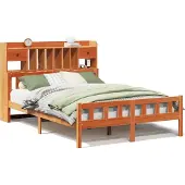 Syfax Massivholzbett mit Regal ohne Matratze Wachsbraun 150x200 cm