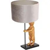 Steinhauer Tischleuchte Animaux 1-flammig Mattschwarz mit goldenen Details und grauen Schirm 30x30cm