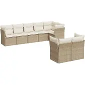 vidaXL 8-tlg. Garten-Sofagarnitur mit Kissen Beige Poly Rattan