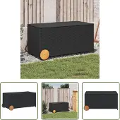 The Living Store Gartentruhe mit Rollen Schwarz 190L Poly Rattan