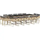vidaXL 15-tlg. Garten-Essgruppe mit Kissen Beigemischung Poly Rattan