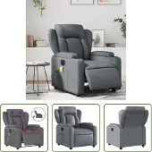 The Living Store Massagesessel Elektrisch Grau Kunstleder