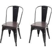 Mendler 2er-Set Esszimmerstuhl MCW-H10e, Küchenstuhl Stuhl, Chesterfield Metall Kunstleder Industrial Gastronomie schwarz-braun