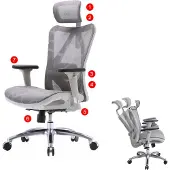 Sihoo Bürostuhl Schreibtischstuhl, ergonomisch, verstellbare Armlehne, 150kg belastbar Bezug grau, Gestell weiß