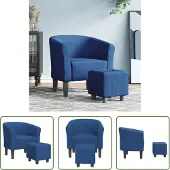 The Living Store Clubsessel mit Fußhocker Blau Stoff