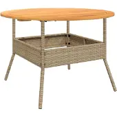 vidaXL Gartentisch mit Holzplatte Beige Ø110x71 cm Poly Rattan
