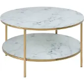 Ebuy24 Almaz Couchtisch Ø80 cm weiss Marmorprint, goldenes Chrom.
