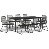 vidaXL 9-tlg. Garten-Essgruppe Schwarz PVC Rattan