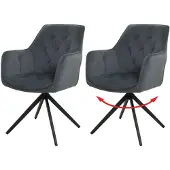 Mendler 2er-Set Esszimmerstuhl MCW-L80, Küchenstuhl Polsterstuhl Stuhl mit Armlehne, drehbar, Metall Stoff/Textil anthrazit