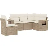 vidaXL 5-tlg. Garten-Sofagarnitur mit Kissen Beige Poly Rattan
