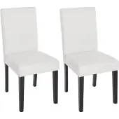 MCW 2er-Set Esszimmerstuhl Stuhl Küchenstuhl Littau Kunstleder, weiß matt, dunkle Beine